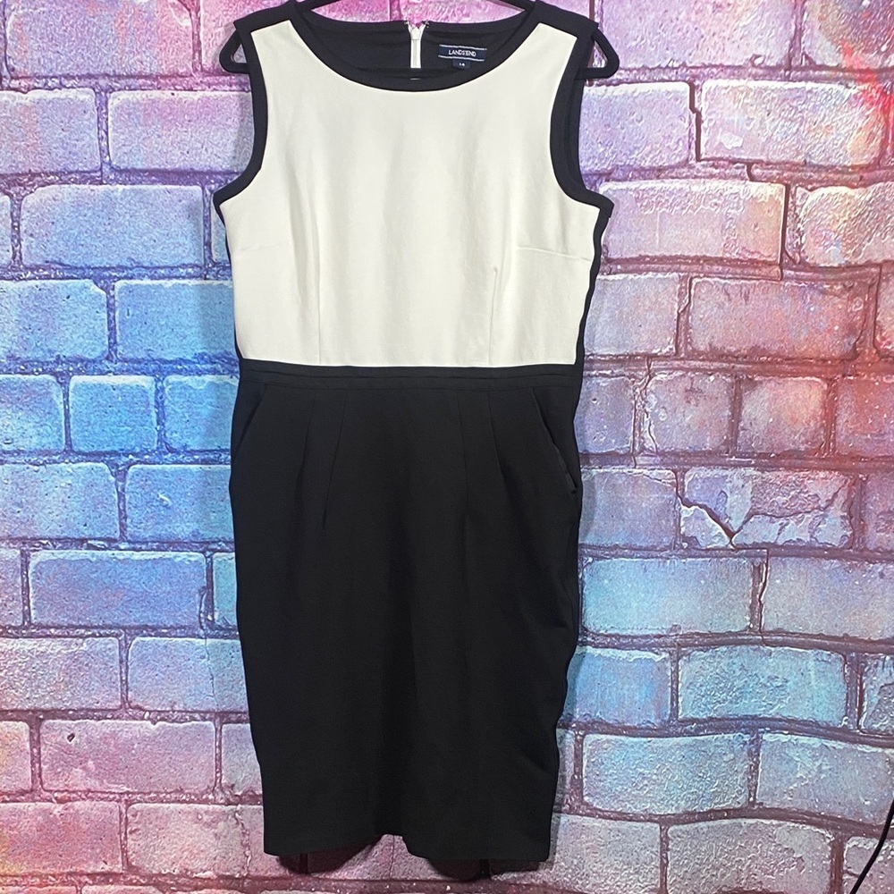 Lands’ End Colorblock Sleeveless Dress Women’s 14 Black White